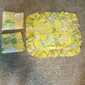 Vintage 70’s Yellow Floral Heart Polka Dot Twin Sheet Set Barbara Brody Martex